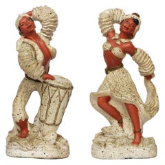 Pair of 1955 Cuban Chalk Ware Statue