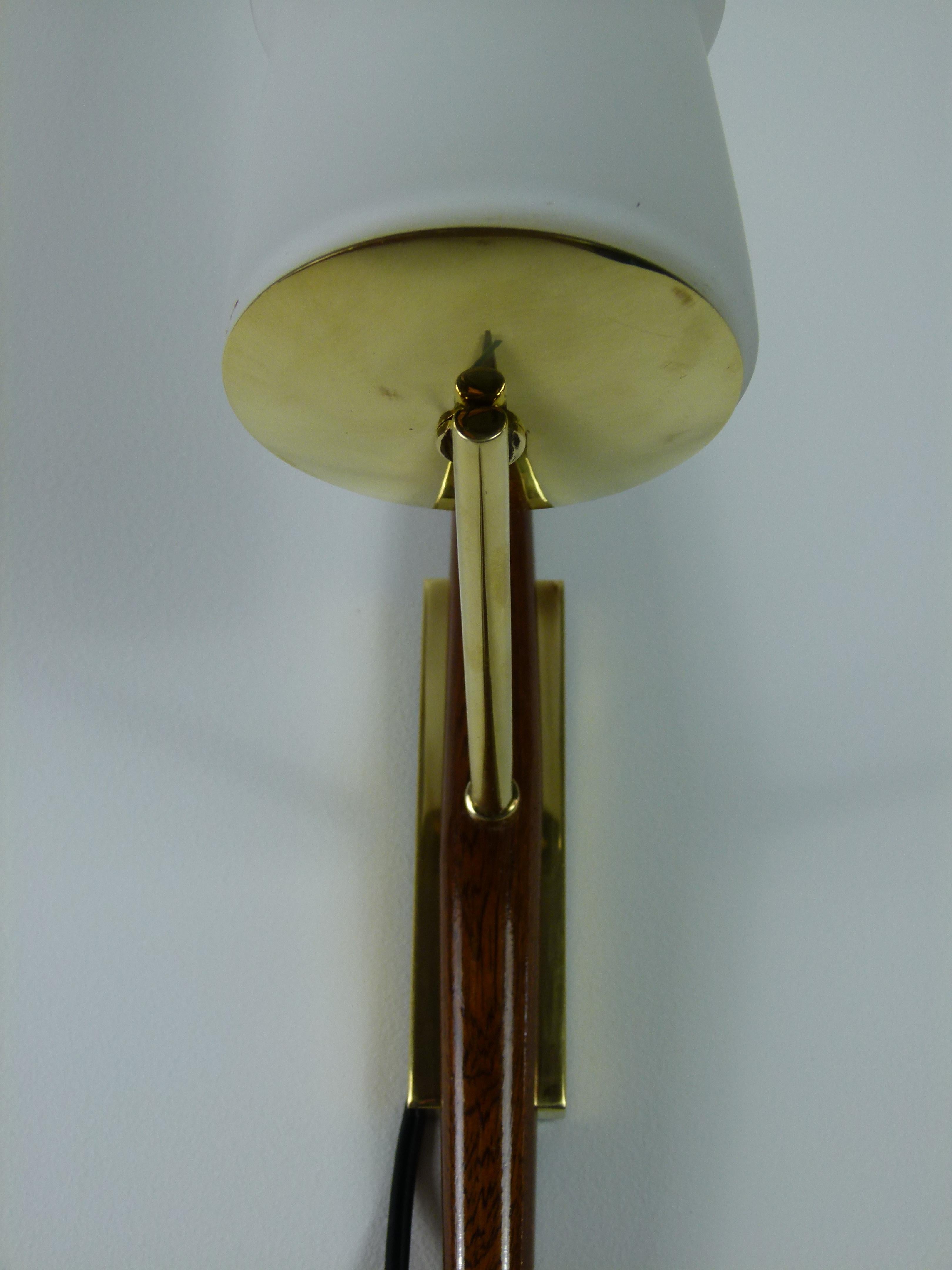 Pair of 1955s Teak and Brass Sconces by Maison Lunel 7