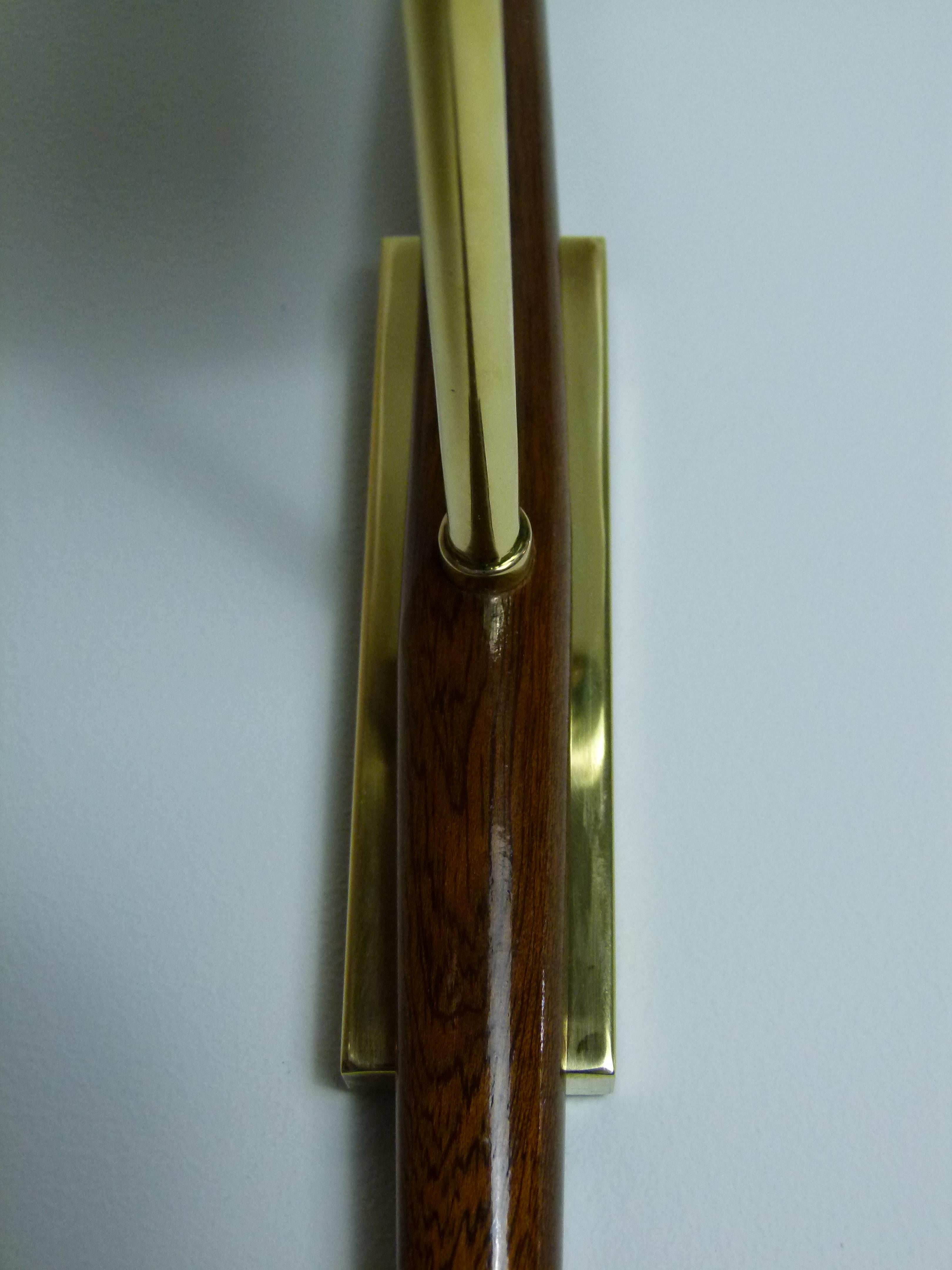 Pair of 1955s Teak and Brass Sconces by Maison Lunel 11