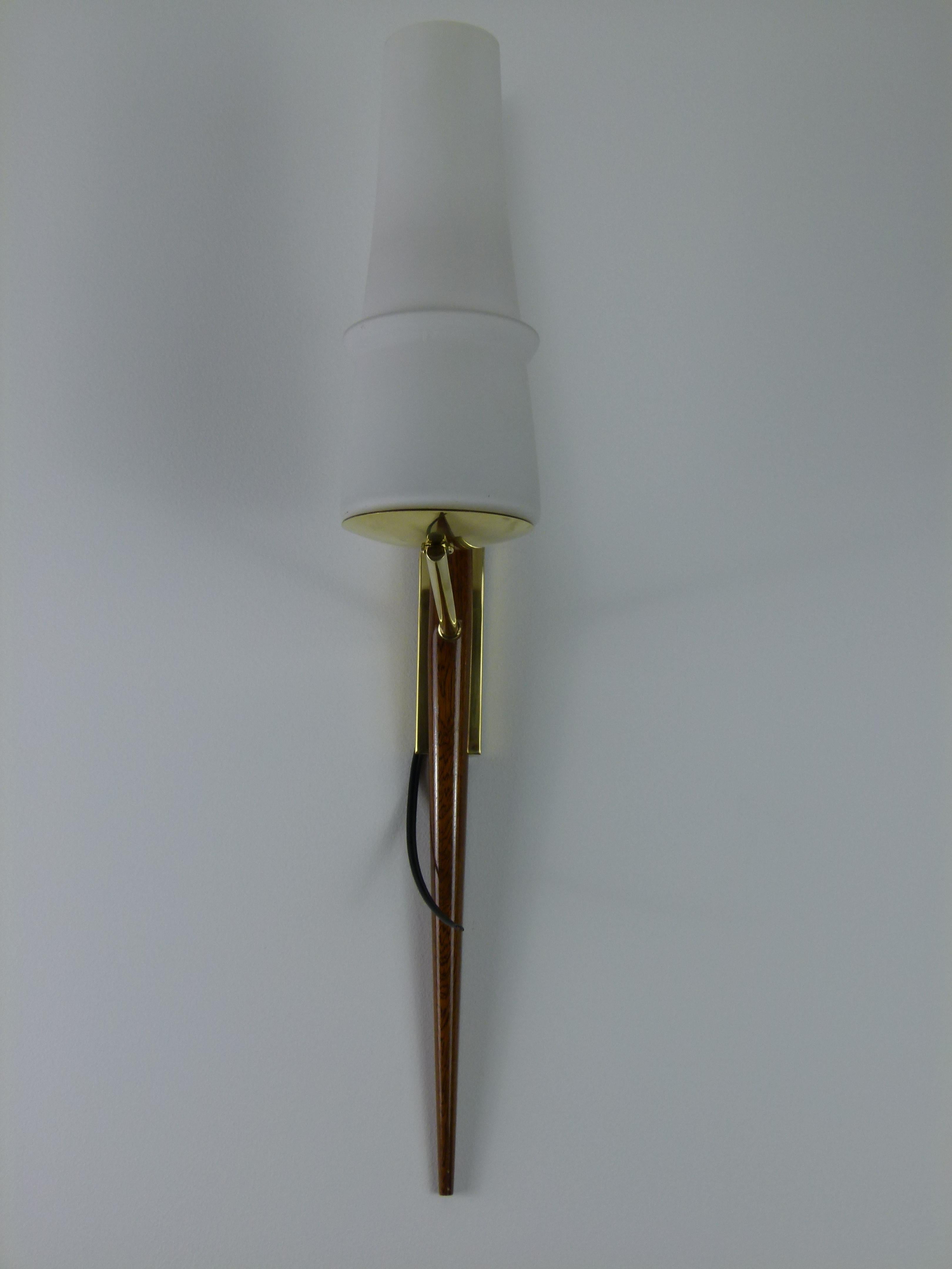 20th Century Pair of 1955s Teak and Brass Sconces by Maison Lunel