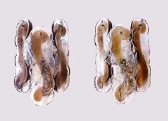 Pair of Amber Murano Citrus Swirl Wall Sconces Glass & Brass Kalmar Austria 1960