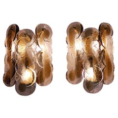 Pair of Amber Murano Citrus Swirl Wall Sconces Glass & Brass Kalmar Austria 1960