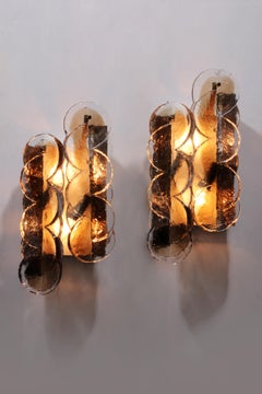 Kalmar Wall lamp Sconces Swirl Citrus Amber Murano Glass & Brass 1960 Austria