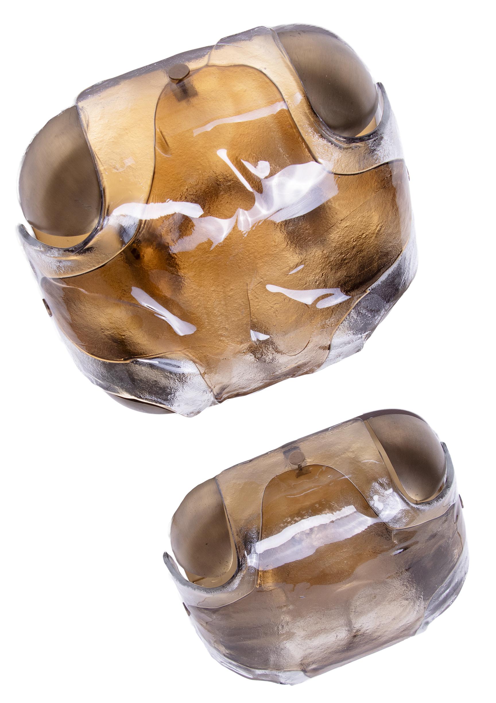Coppia di lampade da incasso/applique in vetro e ottone Kaiser Amber Murano del 1960 in vendita 3
