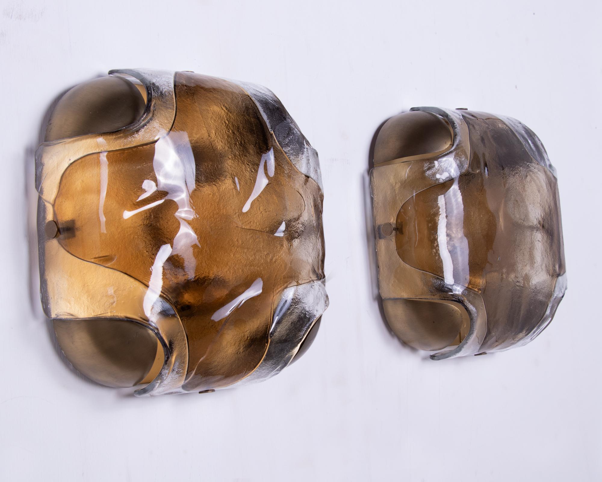 Coppia di lampade da incasso/applique in vetro e ottone Kaiser Amber Murano del 1960 in vendita 2