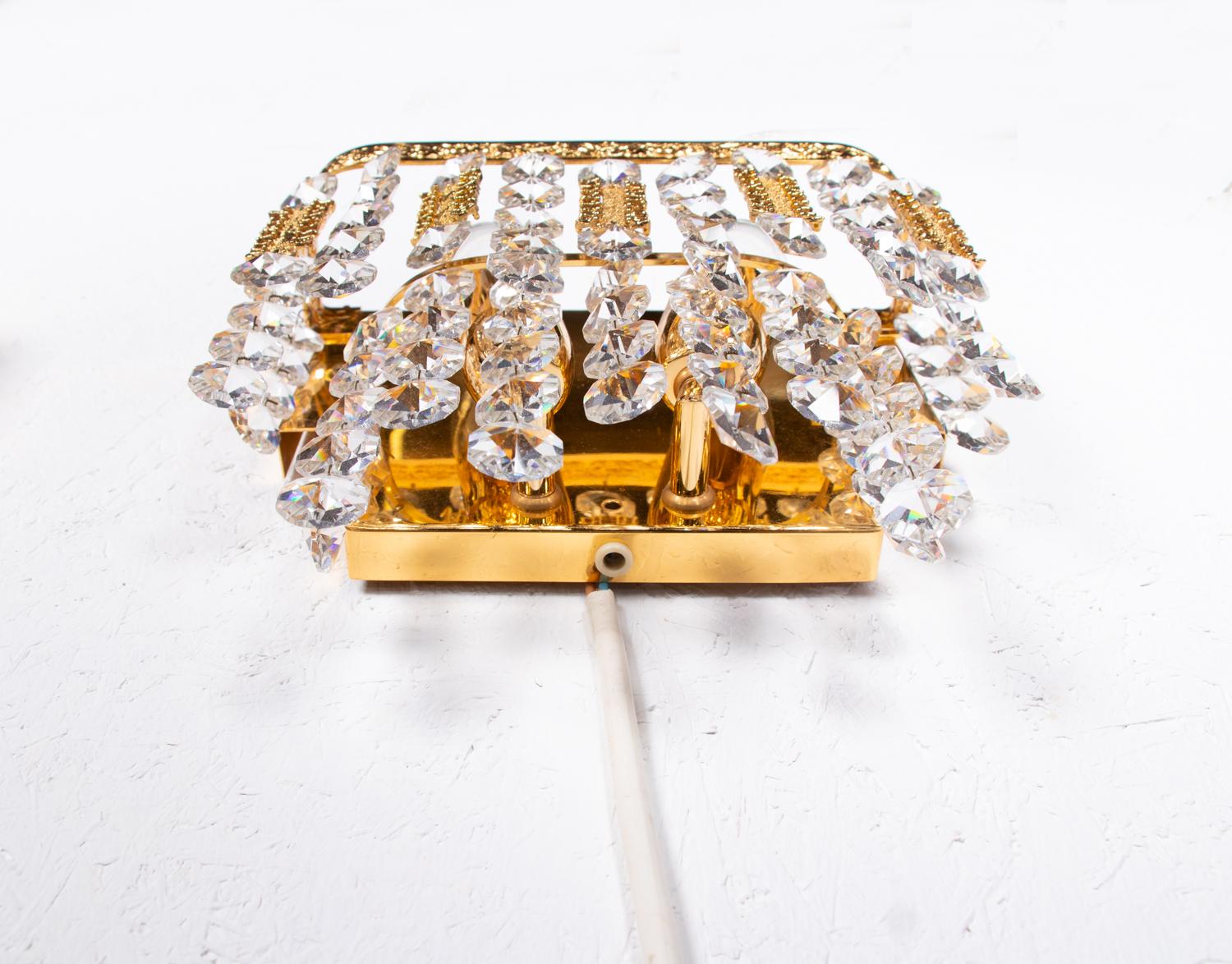 1960 Germany Palwa Glamorous Jewel Wall Sconce Crystal & Gilt-Brass, Set of 2 For Sale 4