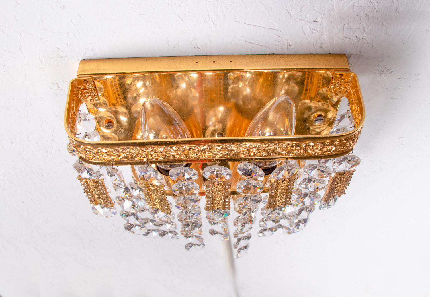 1960 Germany Palwa Glamorous Jewel Wall Sconce Crystal & Gilt-Brass, Set of 2 For Sale 5