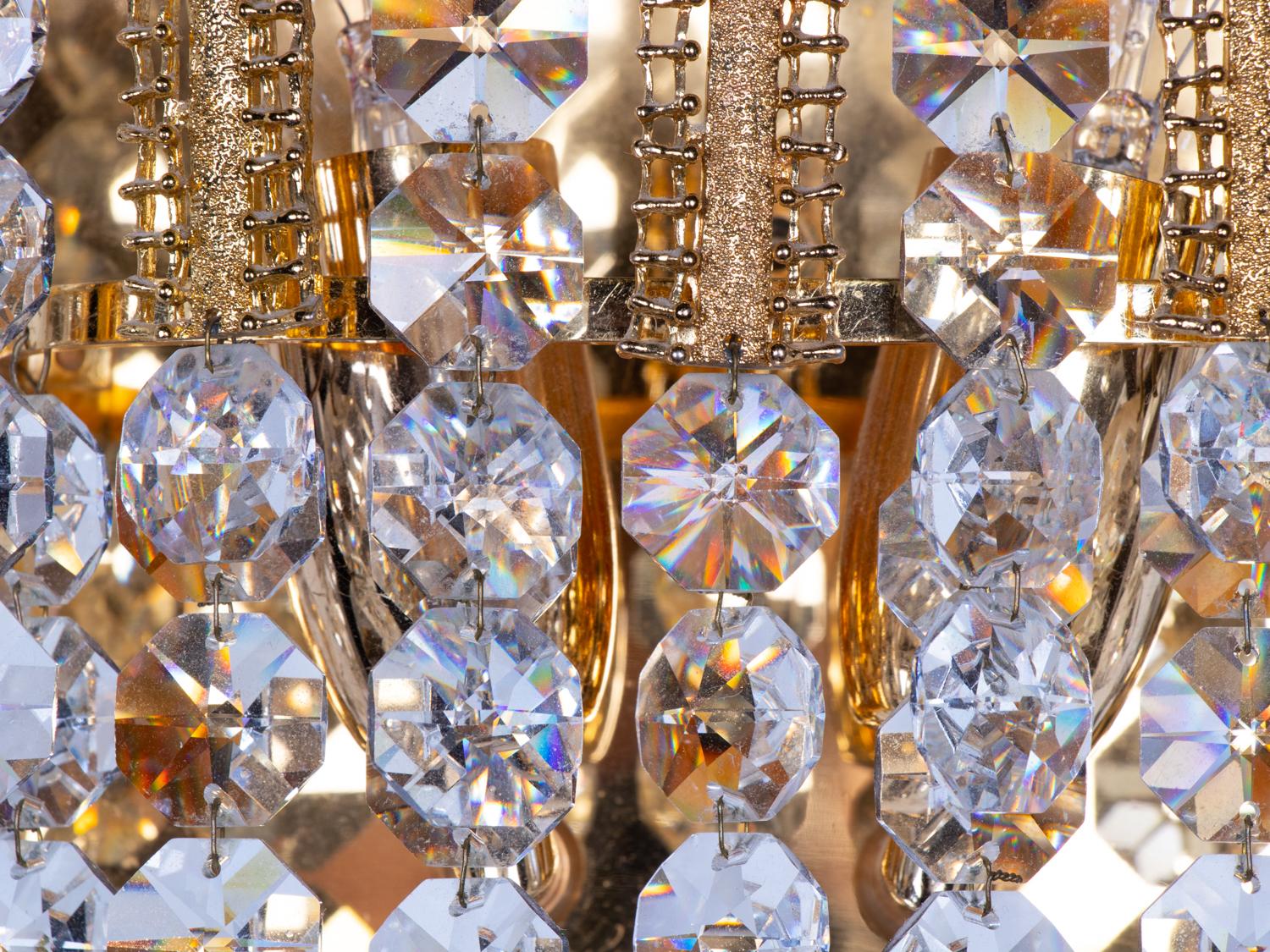 1960 Germany Palwa Glamorous Jewel Wall Sconce Crystal and Gilt-Brass ...