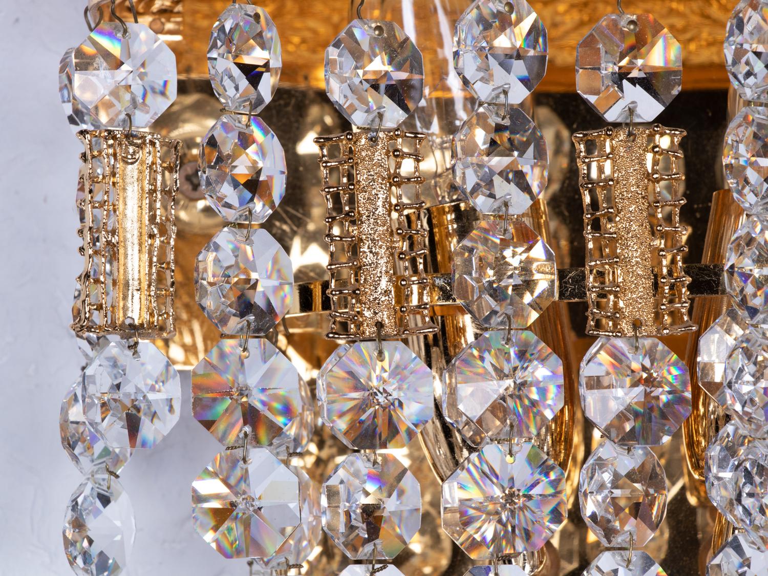 1960 Germany Palwa Glamorous Jewel Wall Sconce Crystal & Gilt-Brass, Set of 2 For Sale 3
