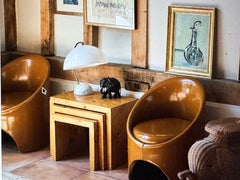 Pair of 1960 Go - Go style Tub chairs in Mustard Faux Leather