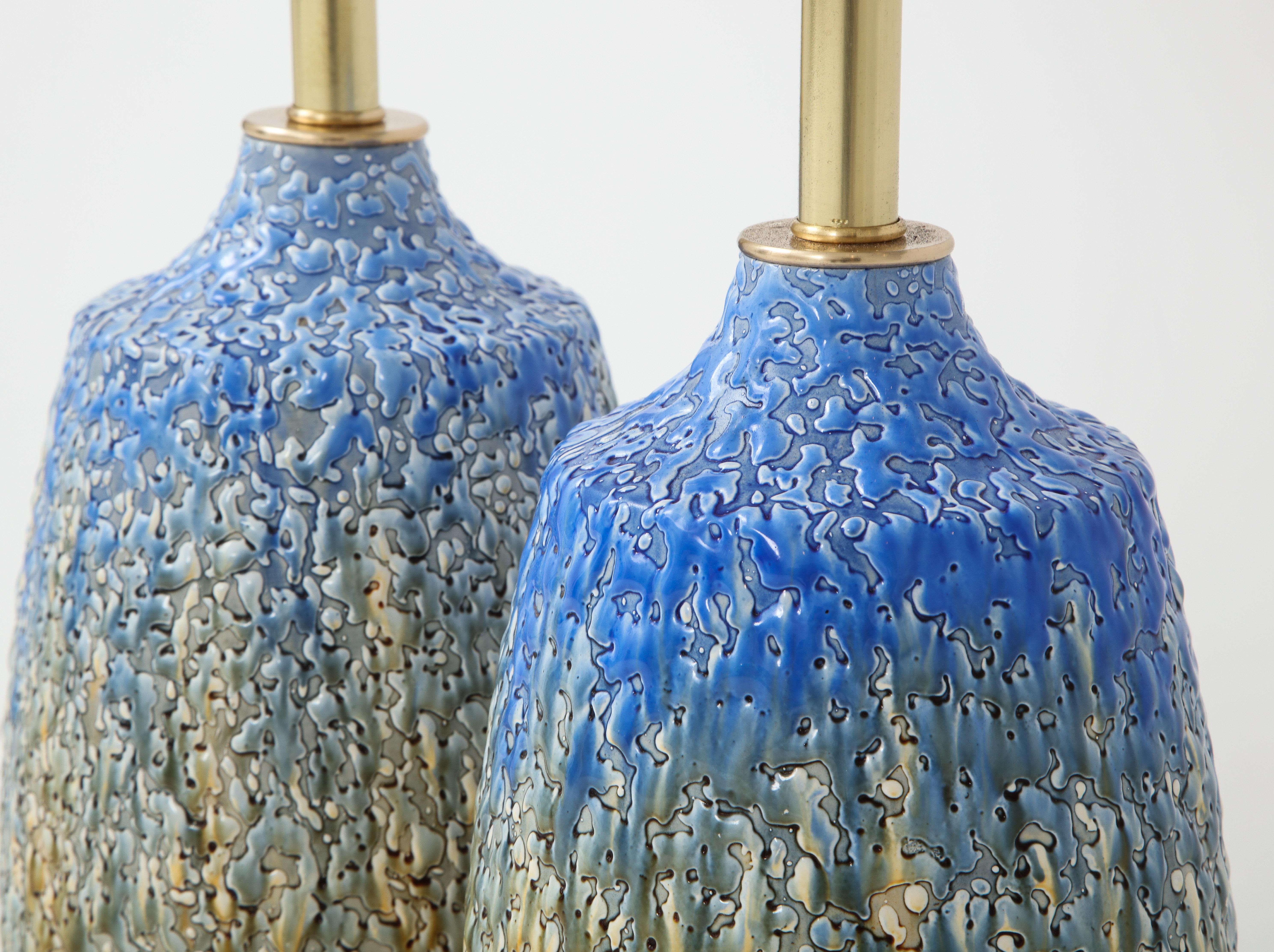 Mid-Century Modern Pair of 1960s Italian Glazed Ceramic Lamps