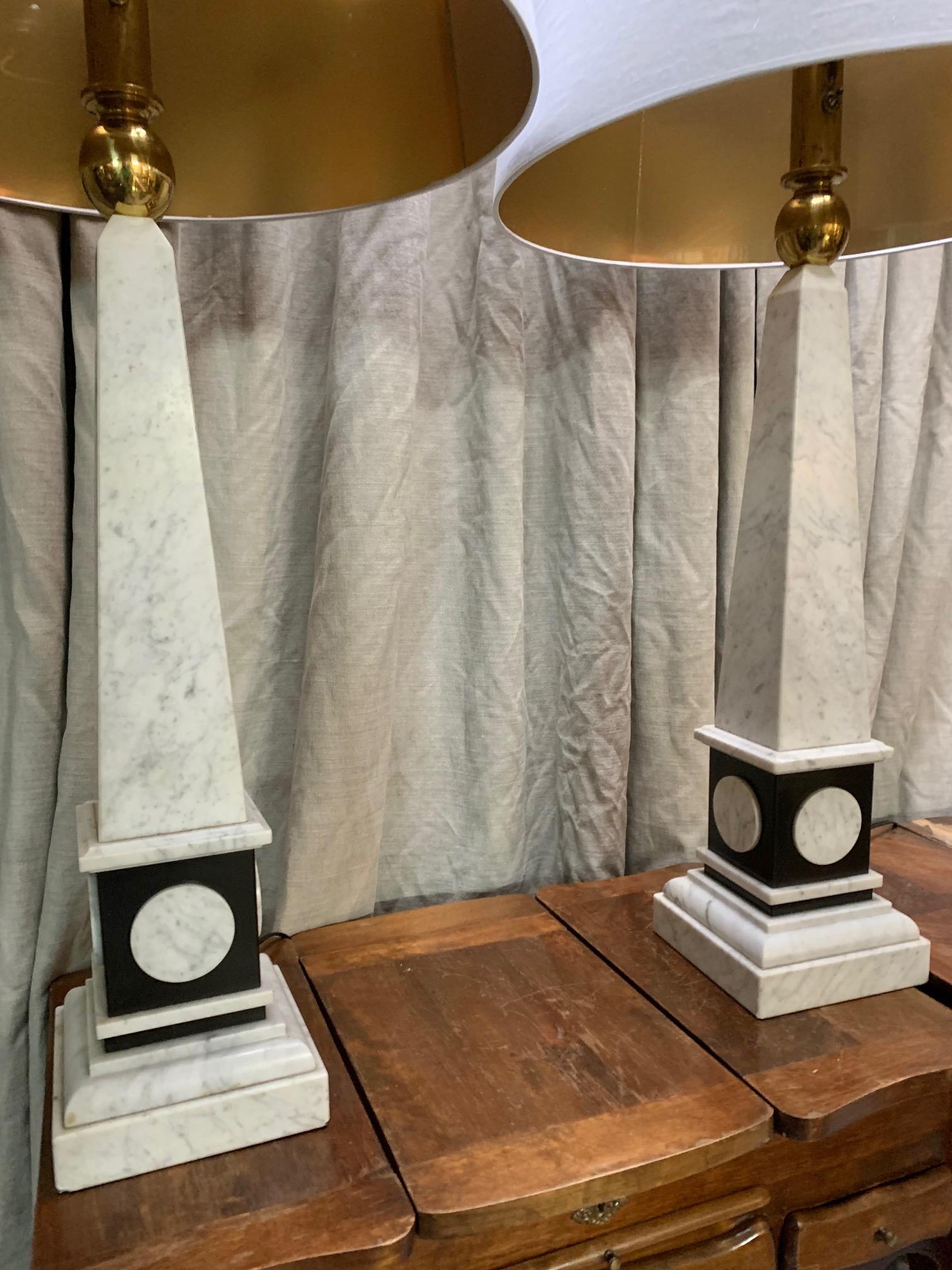 Pair of 1960 Large Marble and Stone Obelik Form Table Lamps For Sale 3