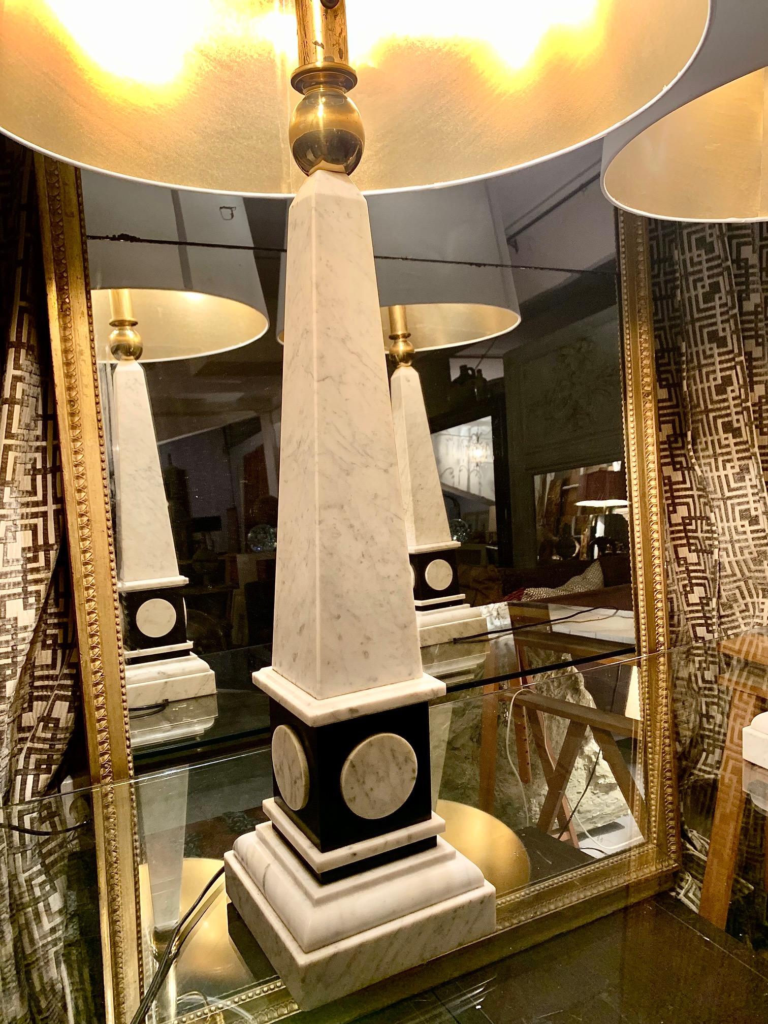 Pair of 1960 Large Marble and Stone Obelik Form Table Lamps For Sale 7