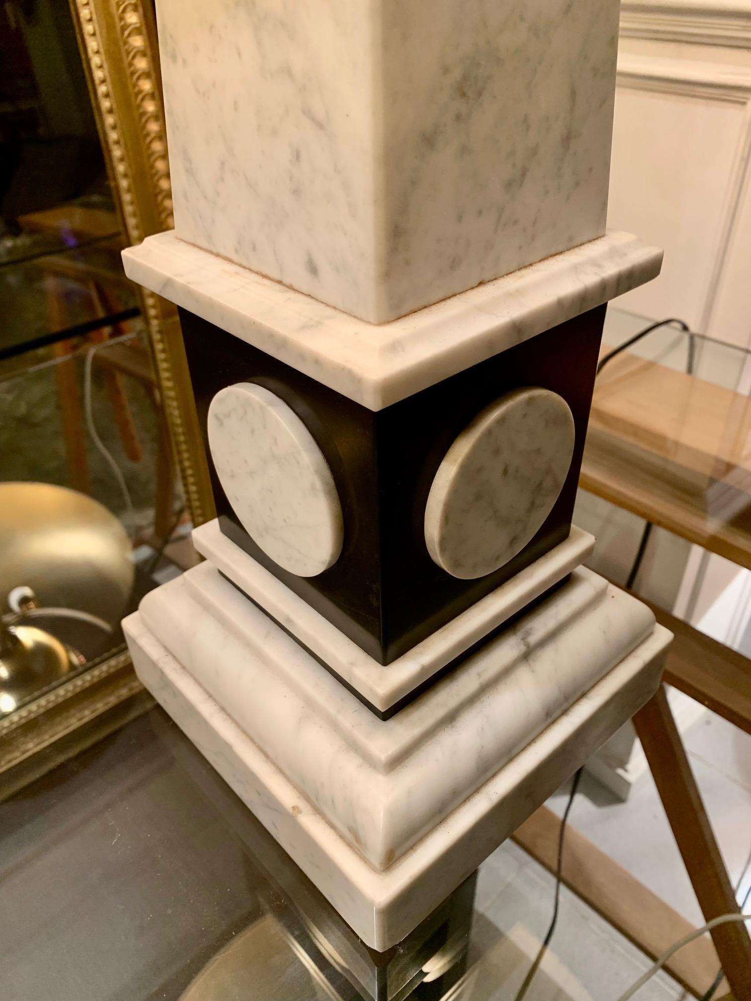 Pair of 1960 Large Marble and Stone Obelik Form Table Lamps In Excellent Condition For Sale In Madrid, ES