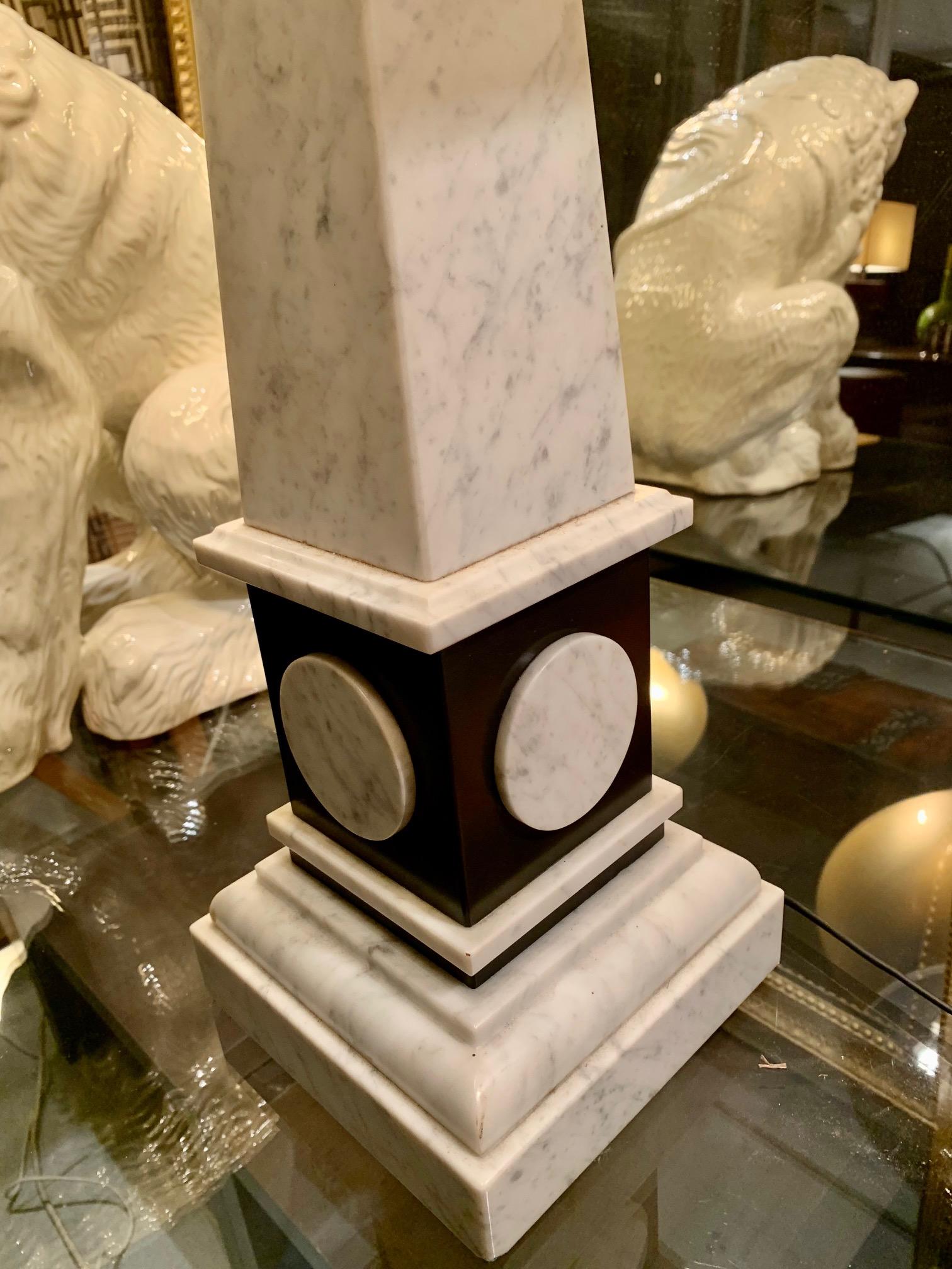 20th Century Pair of 1960 Large Marble and Stone Obelik Form Table Lamps For Sale