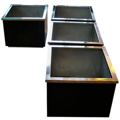 1960s-1970s Black Enamelled and Chrome Cubic Planters, Manner of Willy Rizzo