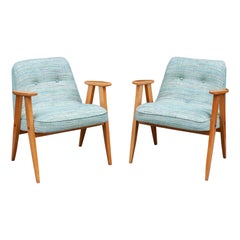 Retro Pair of 1960s 366 Polish Armchairs by Józef Chierowski for Silesian Furniture