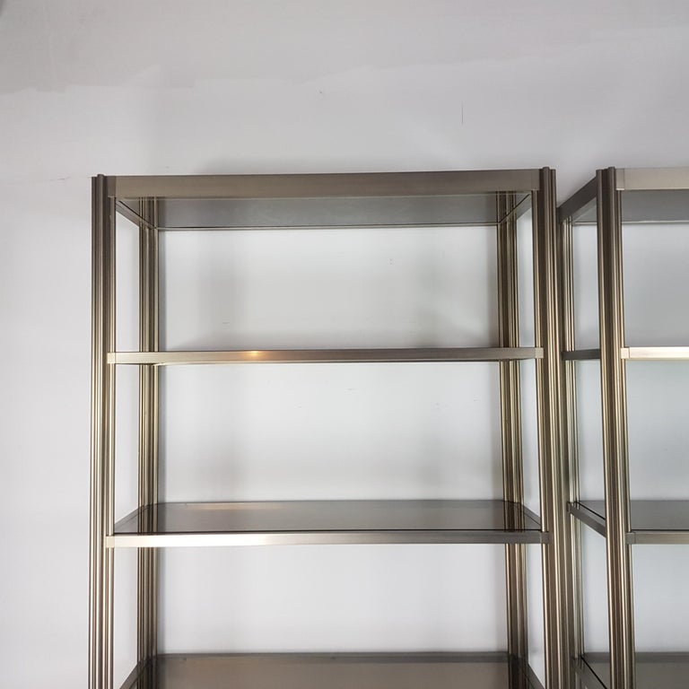 Pair of 1960s-1970s Aluminium and Smoked Glass Shelving Units by George ...