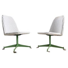 Pair of 1960s Accent Side Office Rolling Chairs With Green Metal Base With Caste
