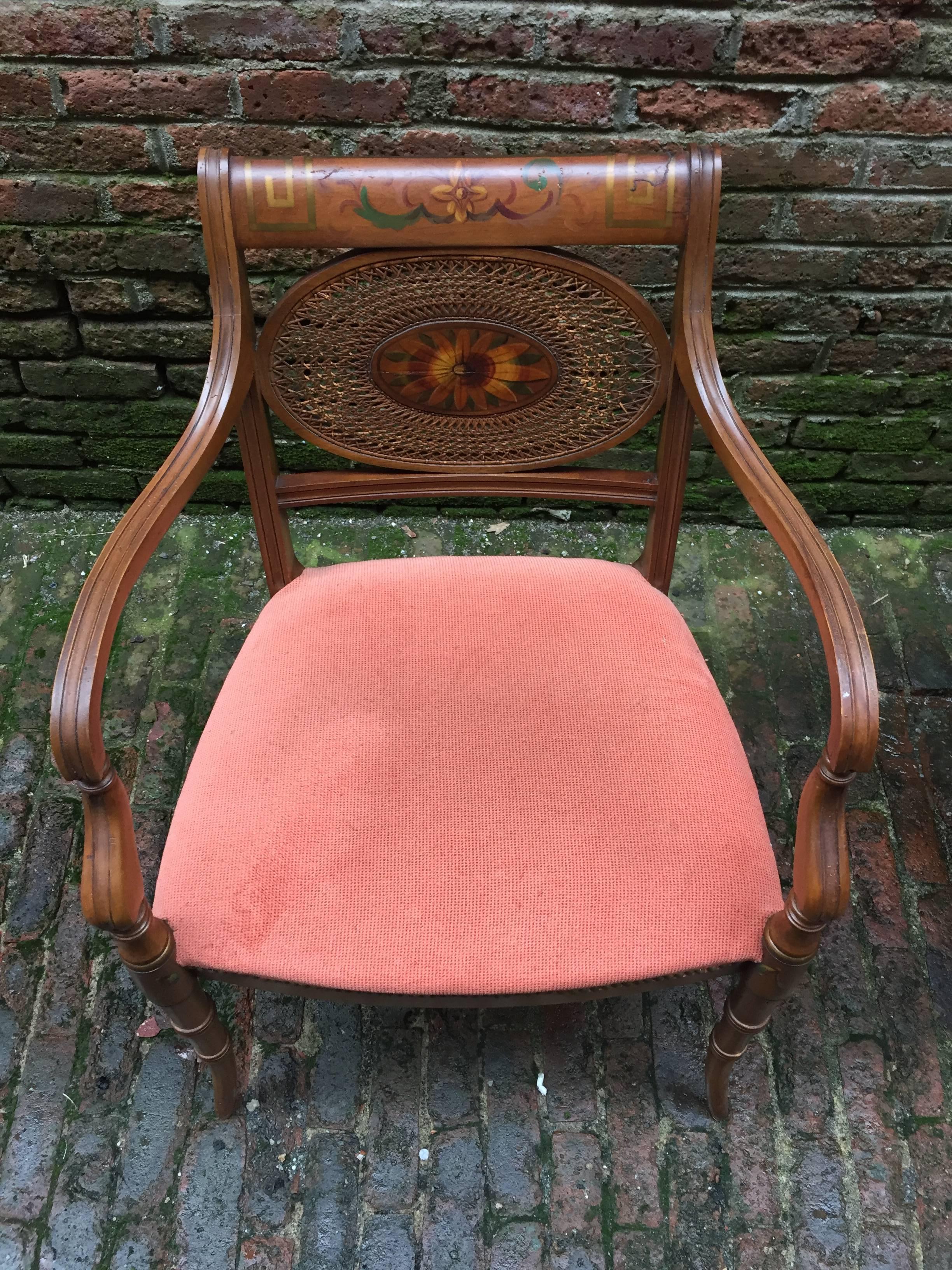 Pair of 1960s Adam Neoclassical Style Sunflower Armchairs In Good Condition In Garnerville, NY