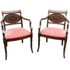 Pair of 1960s Adam Neoclassical Style Sunflower Armchairs