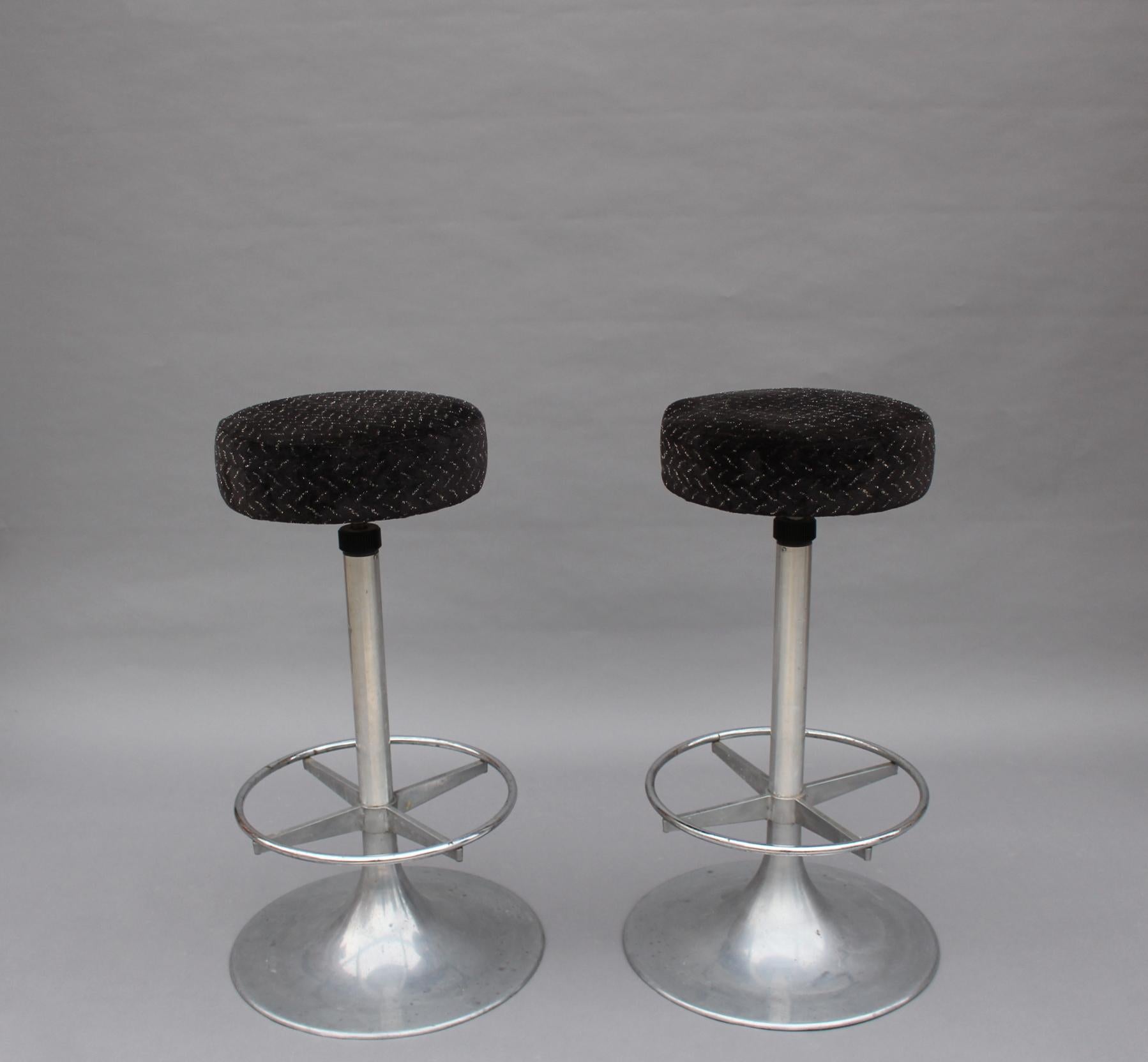 Pair of 1960s Aluminum Bar Stools For Sale 1