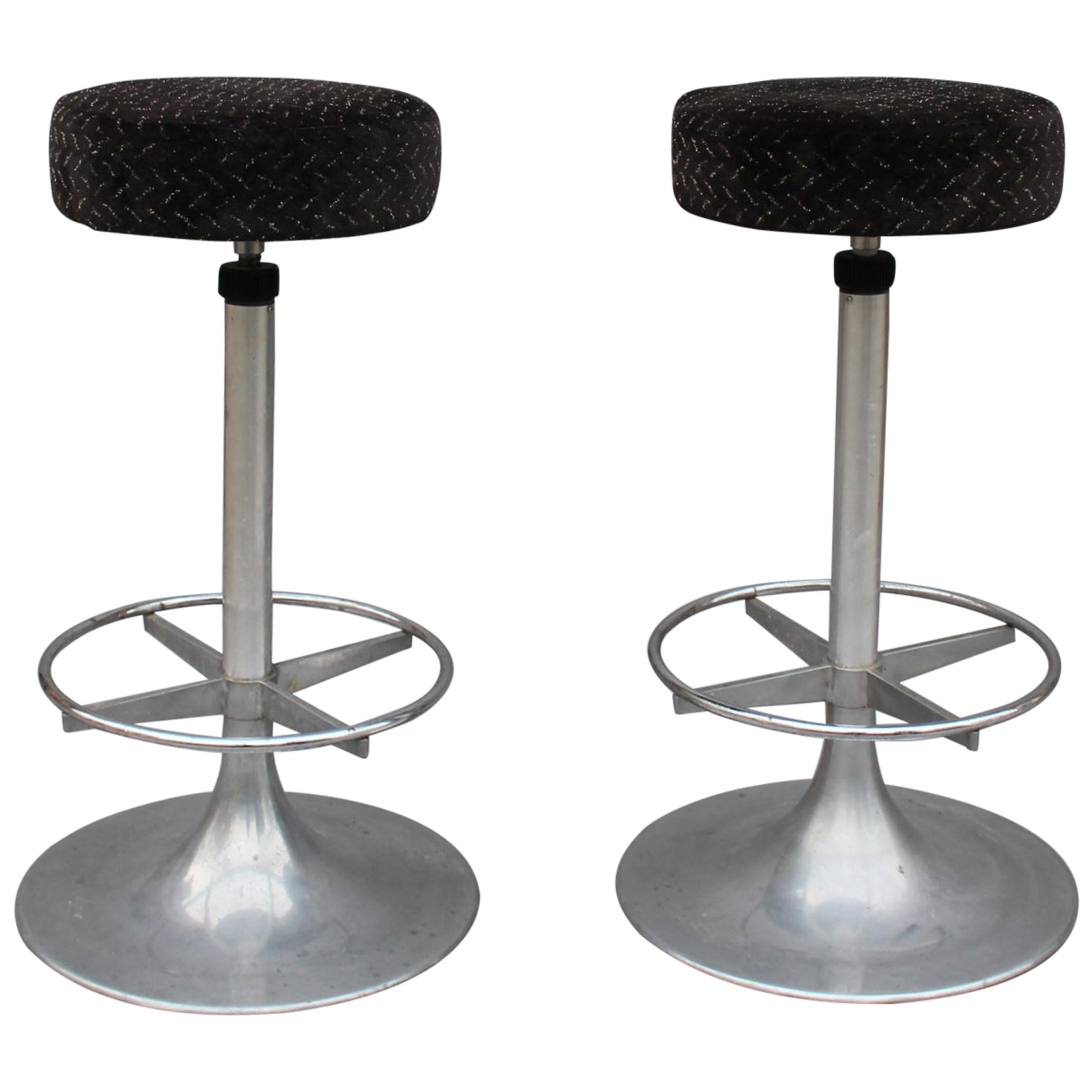 Pair of 1960s Aluminum Bar Stools For Sale