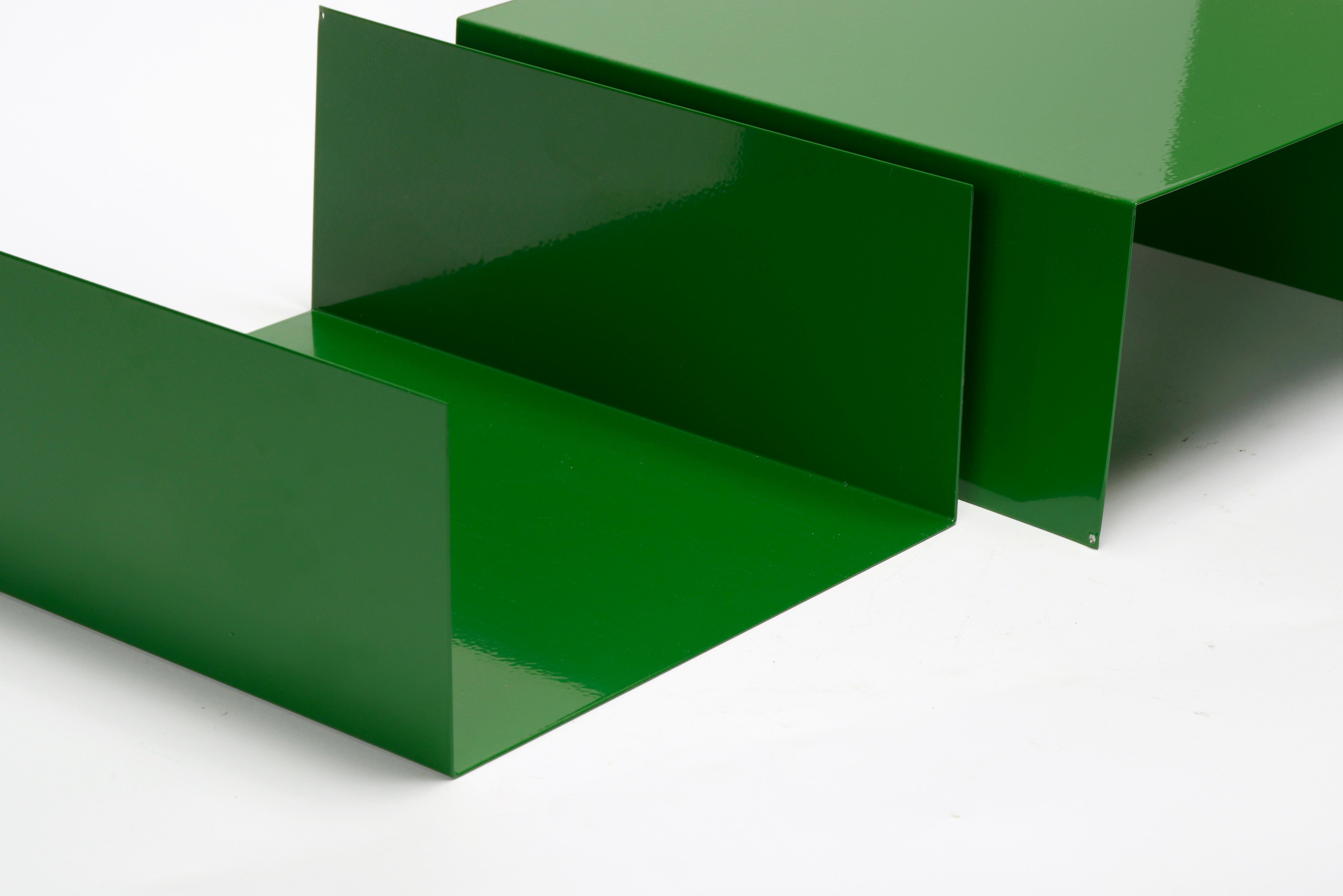 American Pair of 1960s Aluminum Paper Trays or Bookends Refinished in Kelly Green For Sale