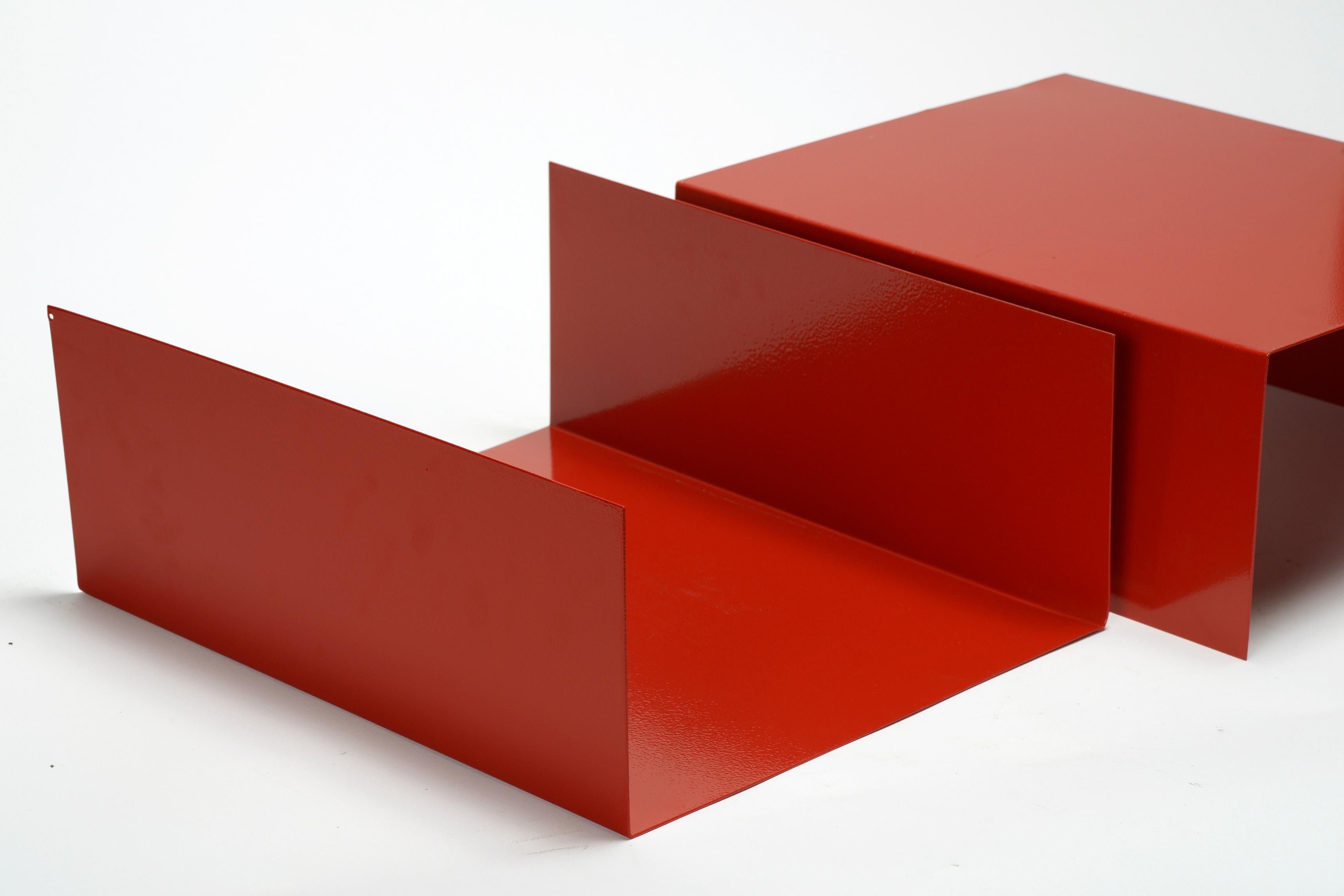 American Pair of 1960s Aluminum Paper Trays or Bookends Refinished in Red