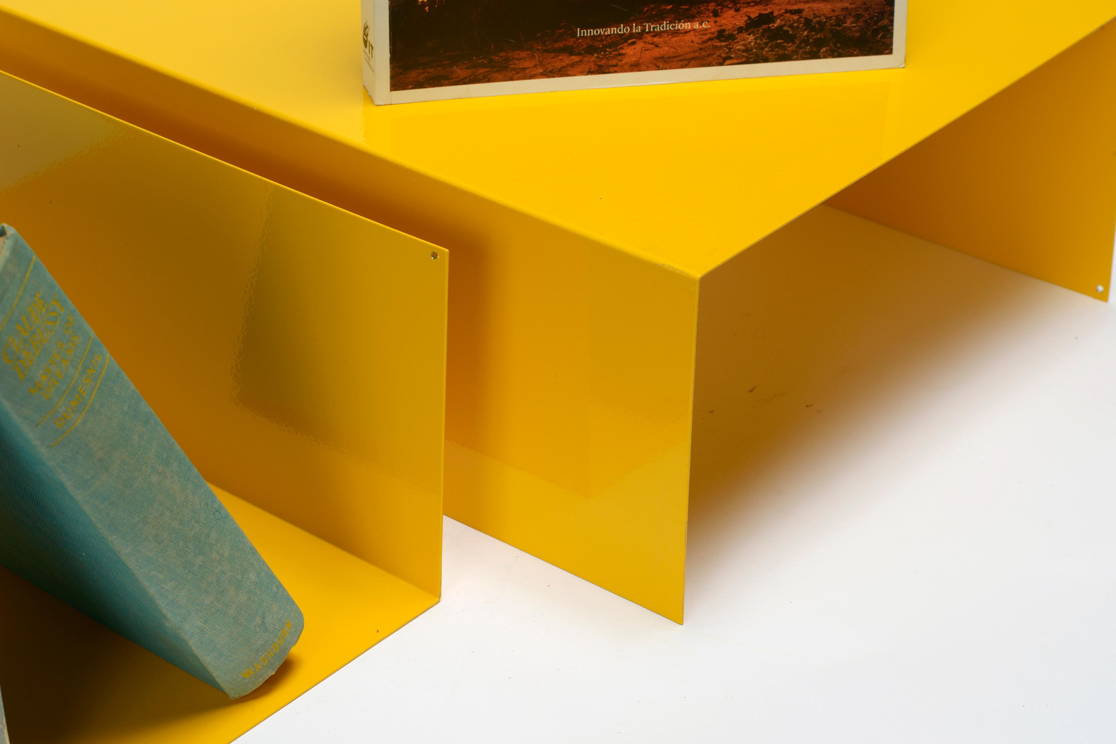 Powder-Coated Pair of 1960s Aluminum Paper Trays or Bookends Refinished in Yellow