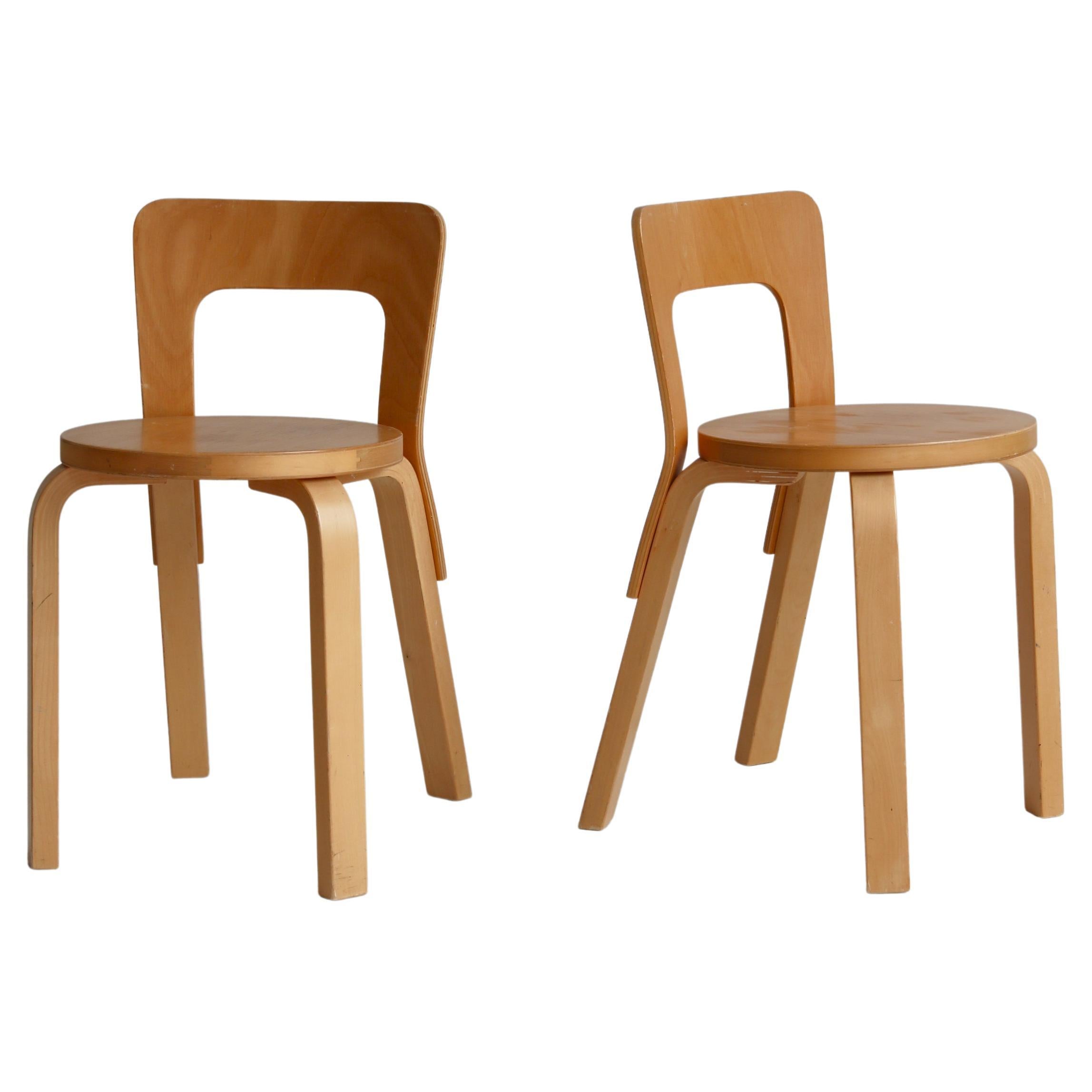 Pair of 1960s Alvar Aalto Model 65 by Artek in Laminated Birch