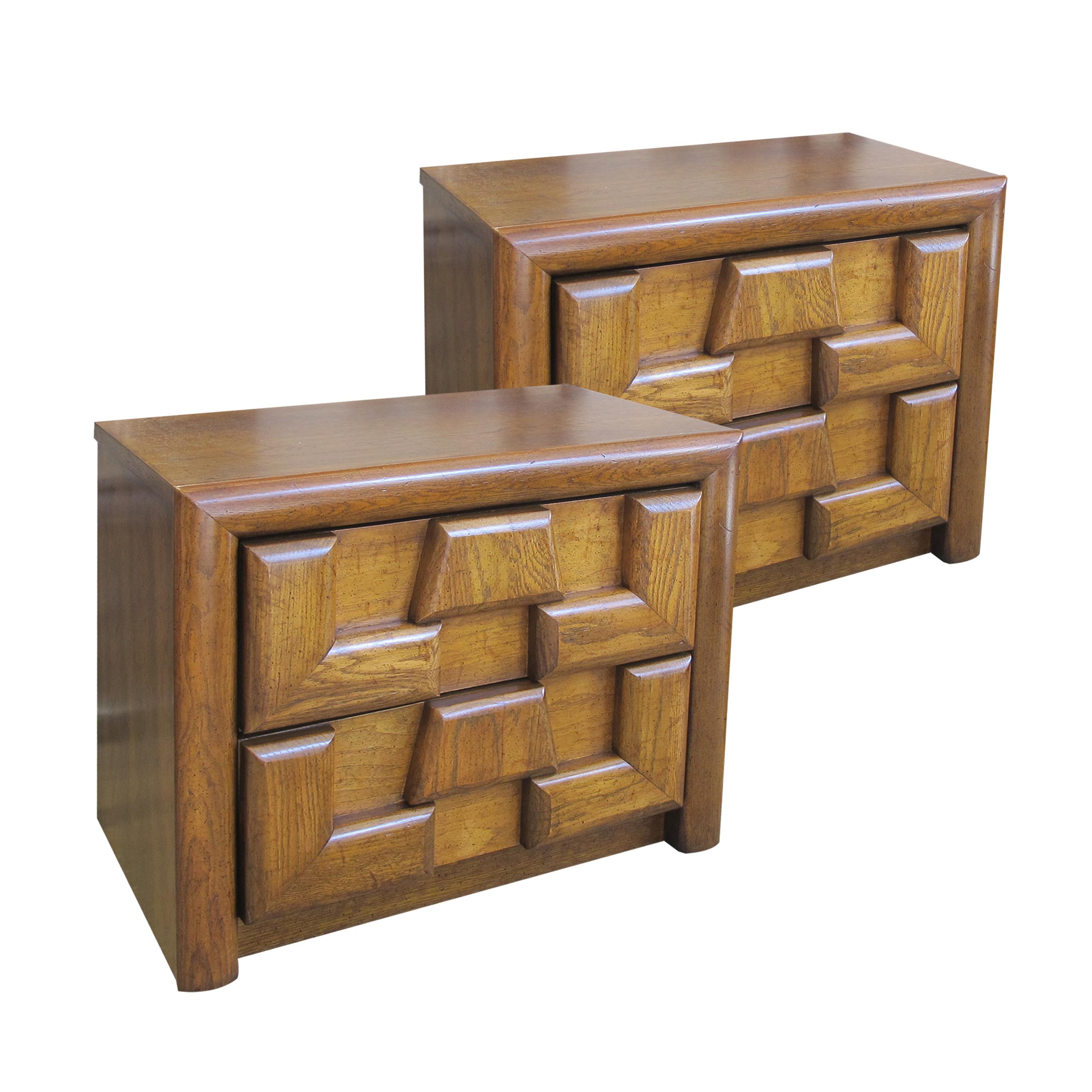 Other Pair of 1960s American Brutalist Walnut Two Drawer Bedside/End Tables by Lane 