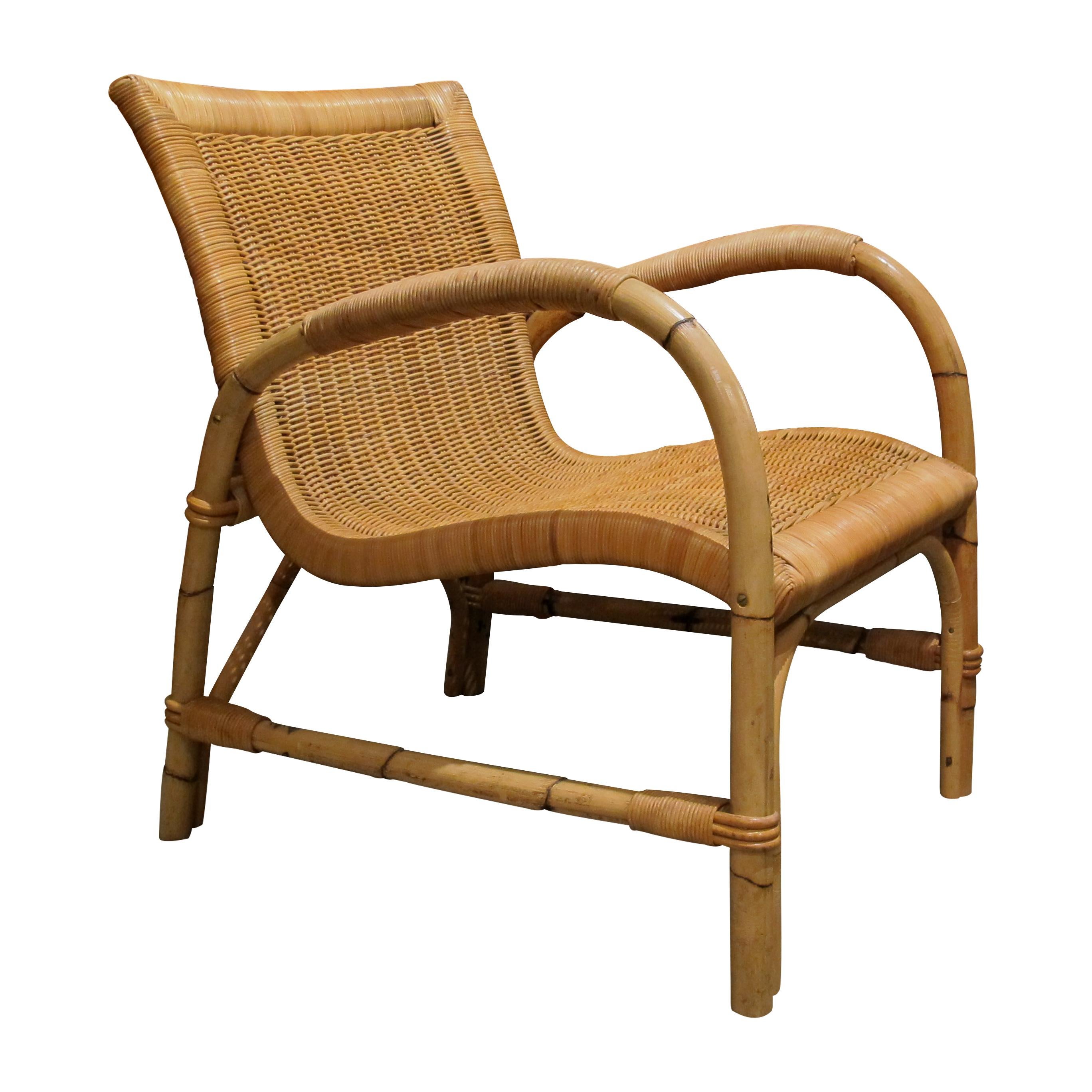 Mid-Century moderno Coppia di poltrone in rattan e bambù di Arco degli anni '60 - Germania in vendita