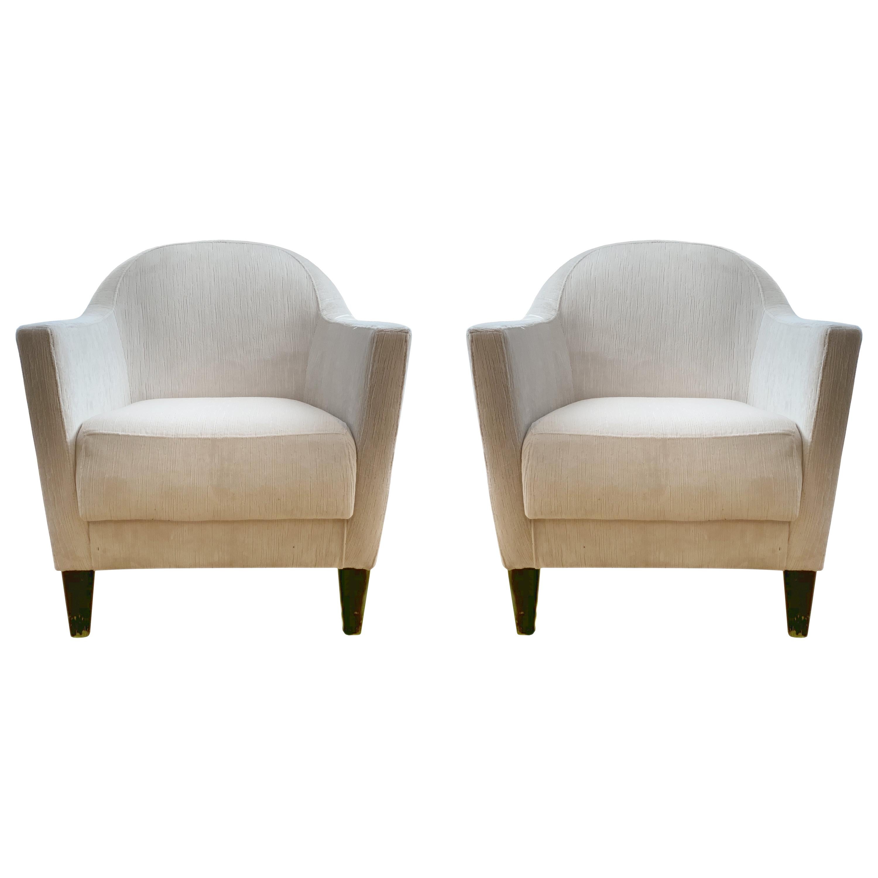 Pair of 1960s Armchairs in Cream Color Fabric, Newly Upholstered