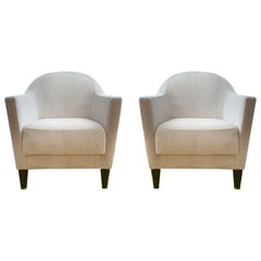 Pair of 1960s Armchairs in Cream Color Fabric, Newly Upholstered