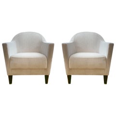 Vintage Pair of 1960s Armchairs in Cream Color Fabric, Newly Upholstered