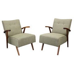 Pair of 1960s Armchairs in Solid Beech, Restored and Newly Upholstered