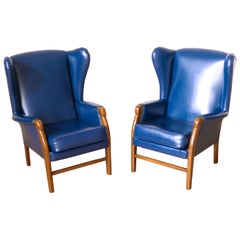 Pair of 1960s Armchairs with Brass Studding