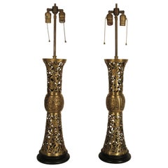 Pair of 1960s Asian Brass Table Lamps