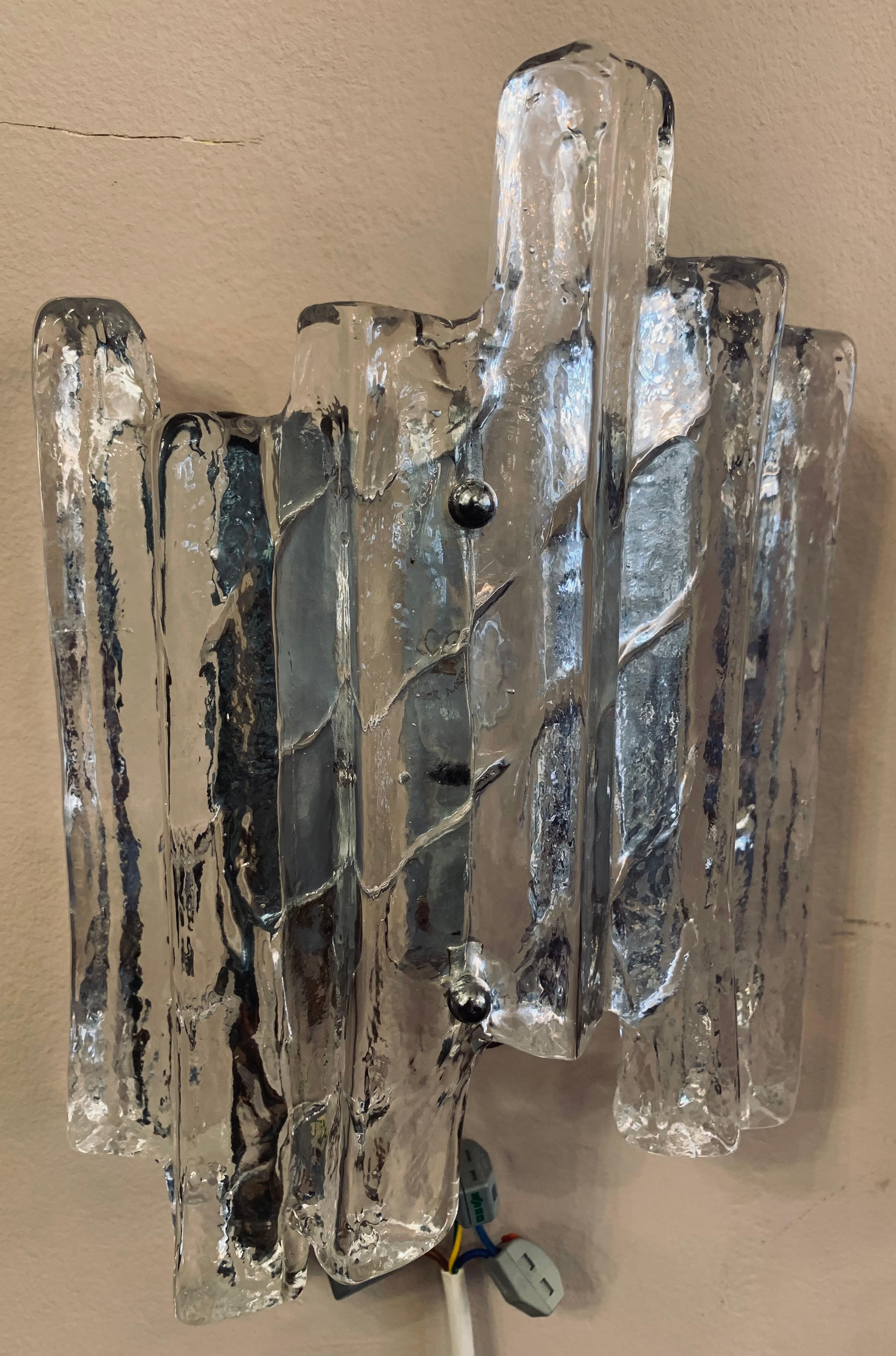 Pair of 1960s Austrian J.T Kalmar Iced Glass Wall Sconces for Kalmar Lighting 5
