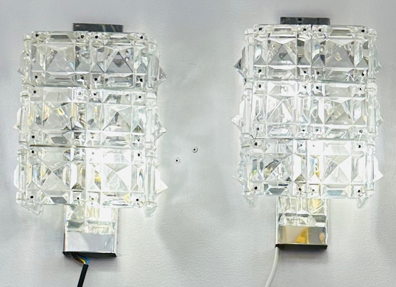 Pair of 1960s Austrian Kinkeldey Prism Faceted Crystal & Chrome Wall Sconces For Sale 1