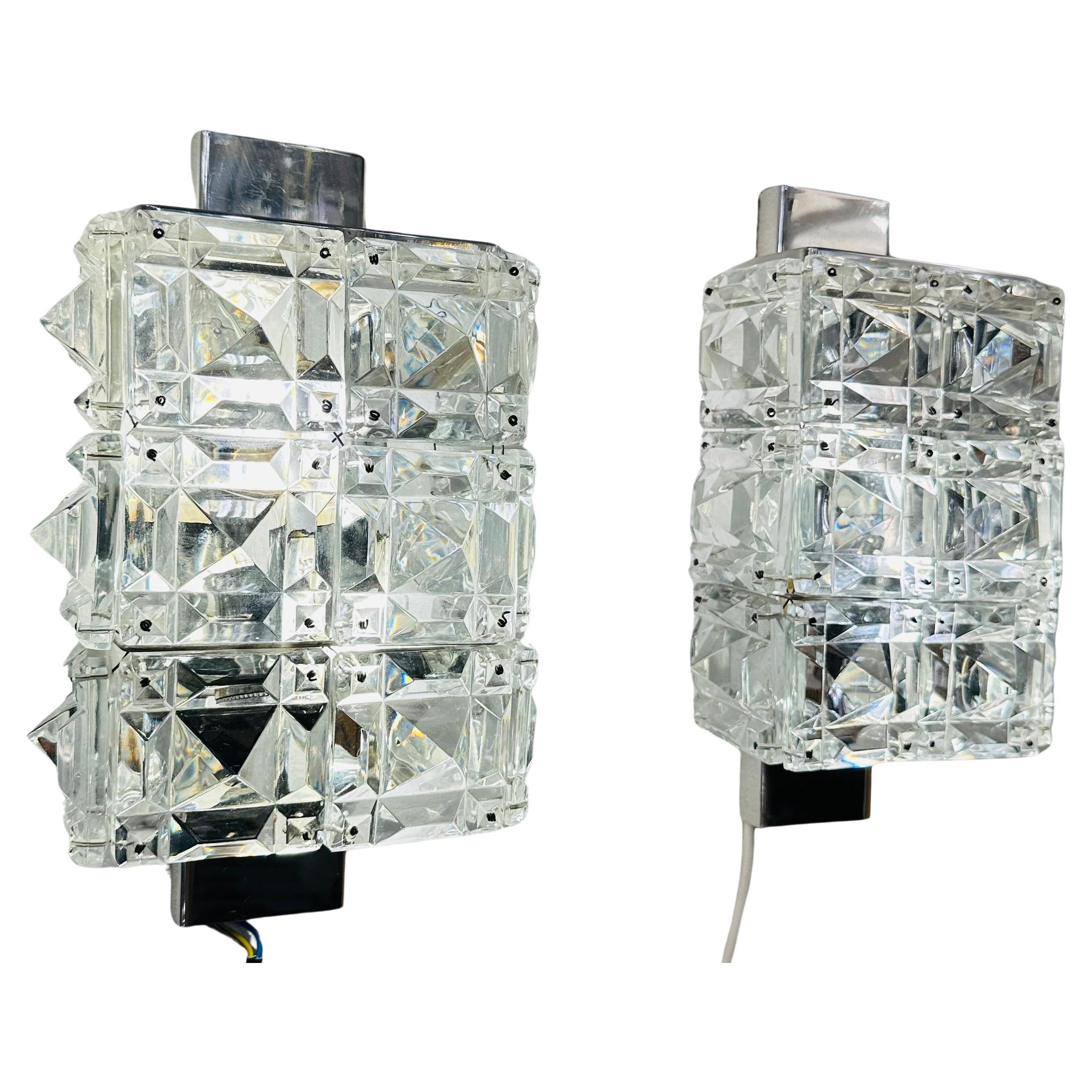 Pair of 1960s Austrian Kinkeldey Prism Faceted Crystal & Chrome Wall Sconces For Sale