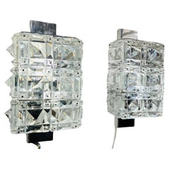 Pair of 1960s Austrian Kinkeldey Prism Faceted Crystal & Chrome Wall Sconces