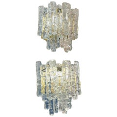 Pair of 1960s Austrian Two-Tier Kalmar Franken Iced Textured Glass Wall Lights Pair of 1960s Austrian Two-Tier Kalmar Franken Iced Textured Glass Wall Lights