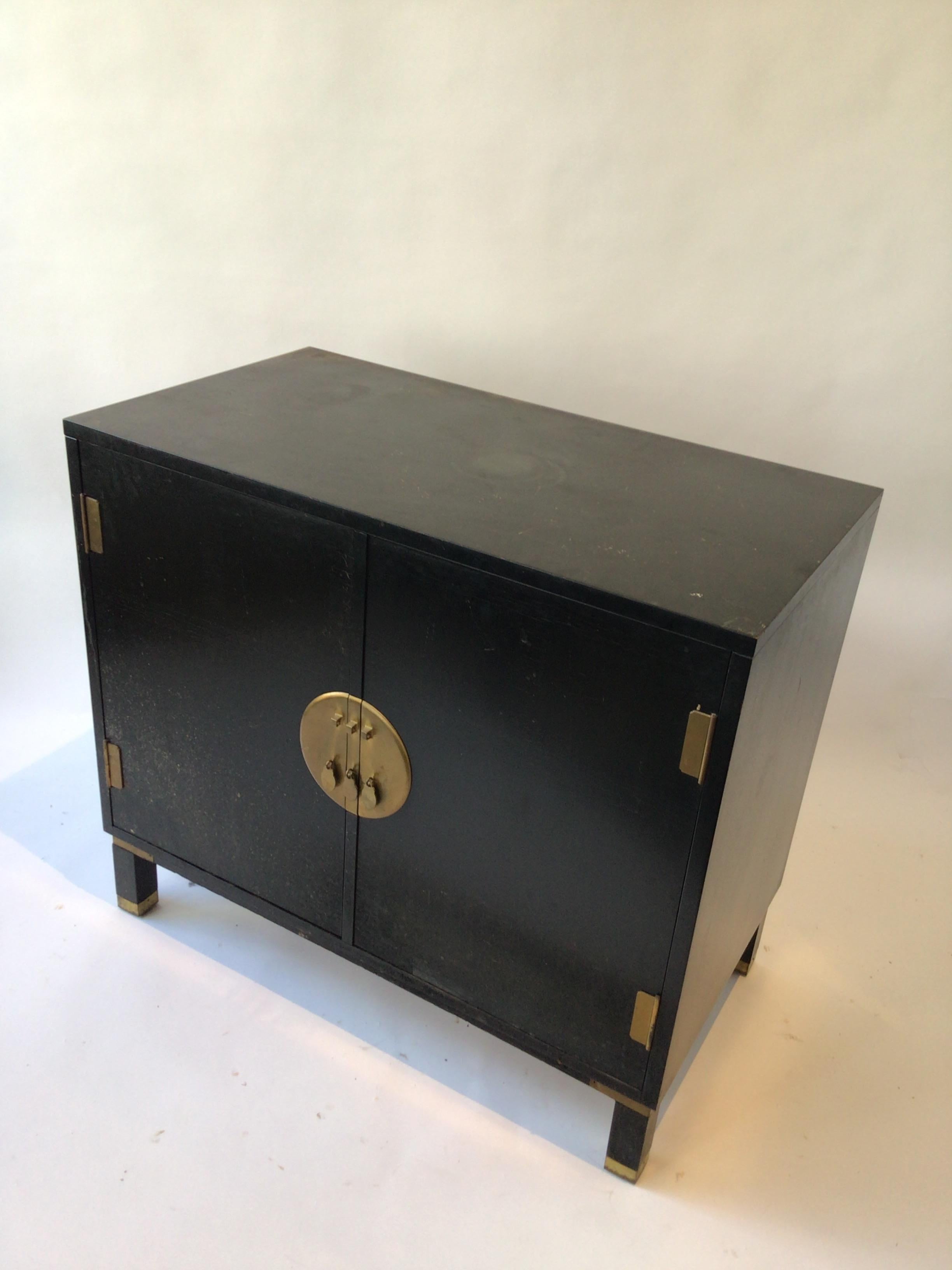 Wood Pair of 1960s Baker Asian Chests with Brass Hardware