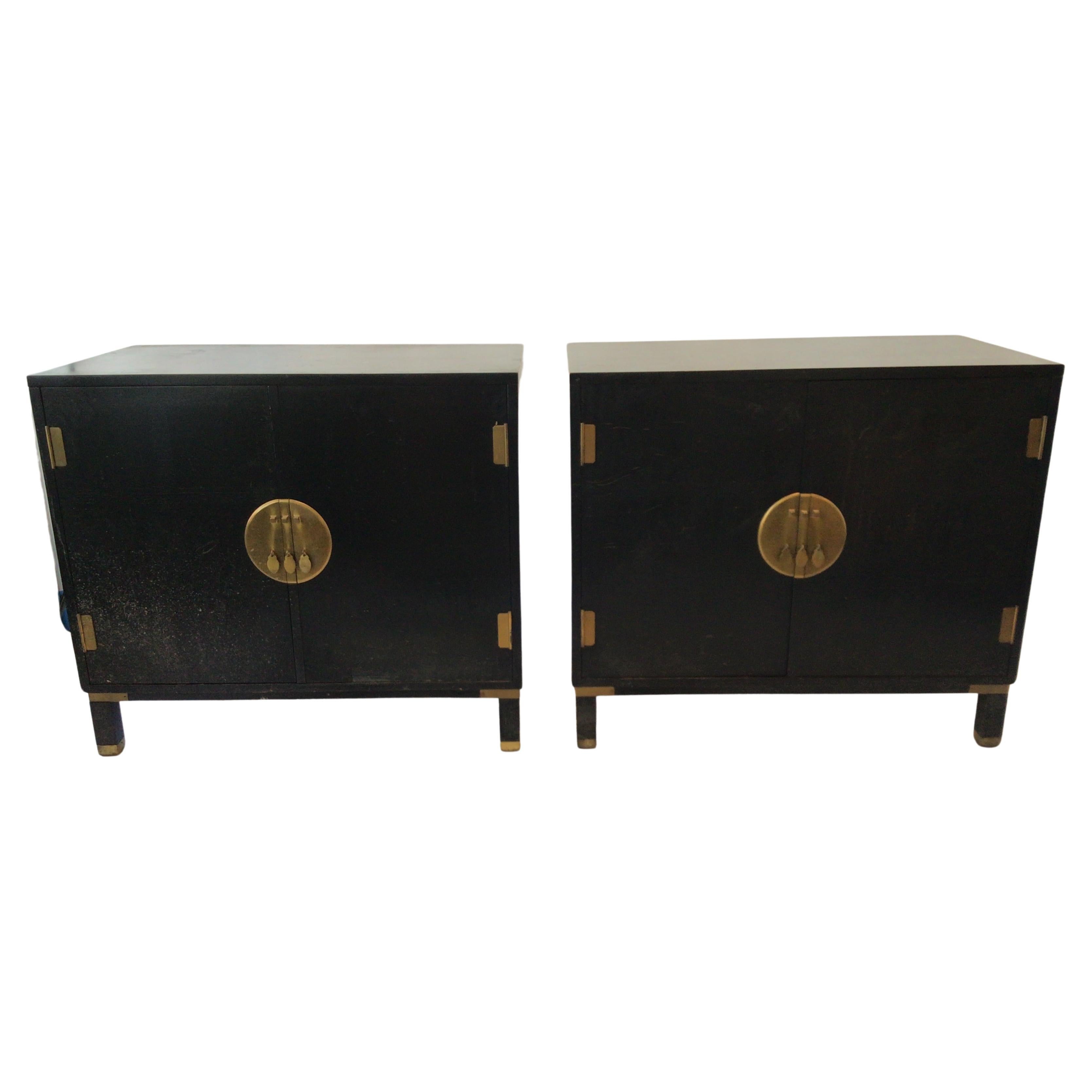 Pair of 1960s Baker Asian Chests with Brass Hardware