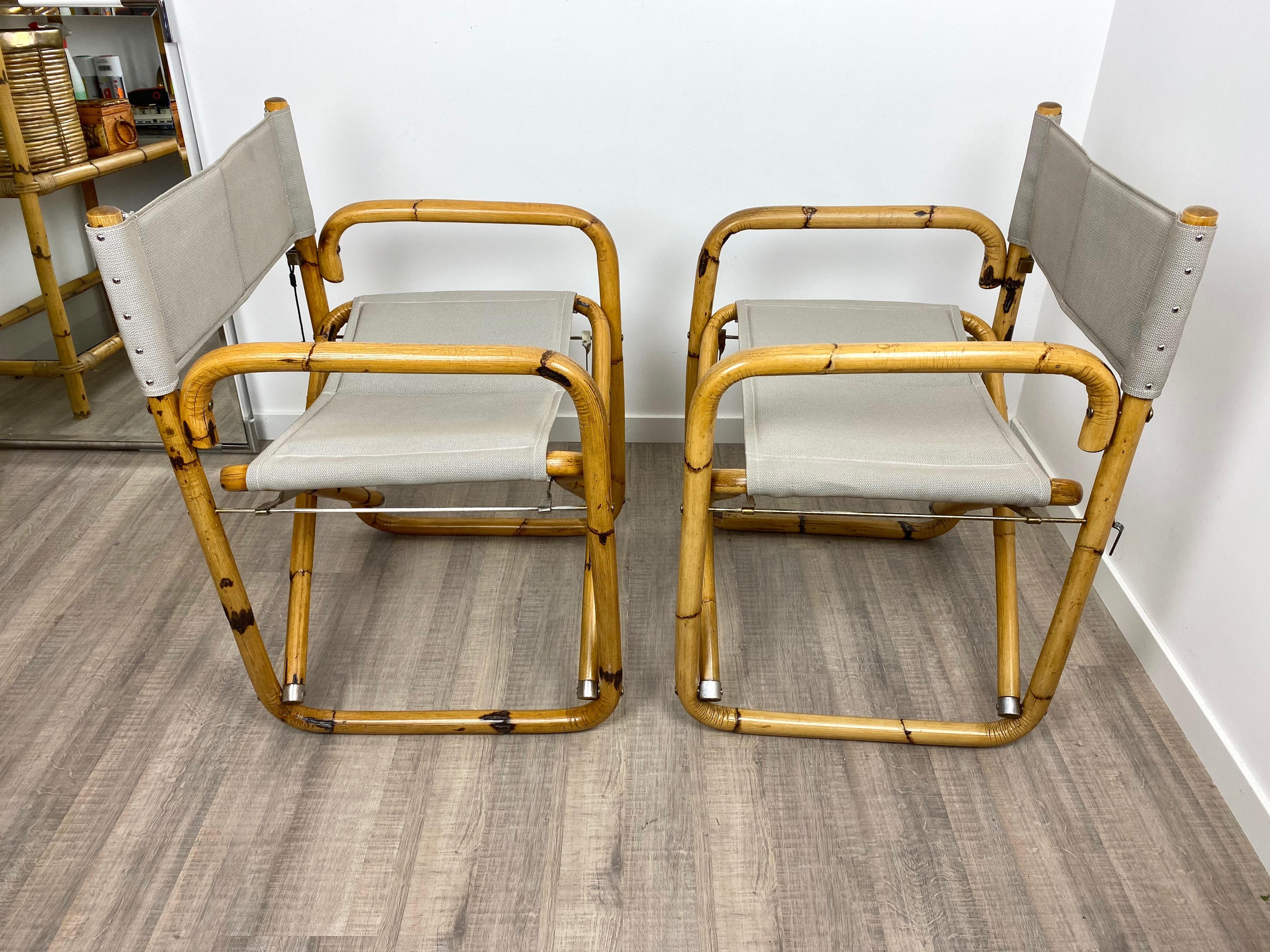 Fabric Pair of 1960s Bamboo Folding Directors Chair, Italy