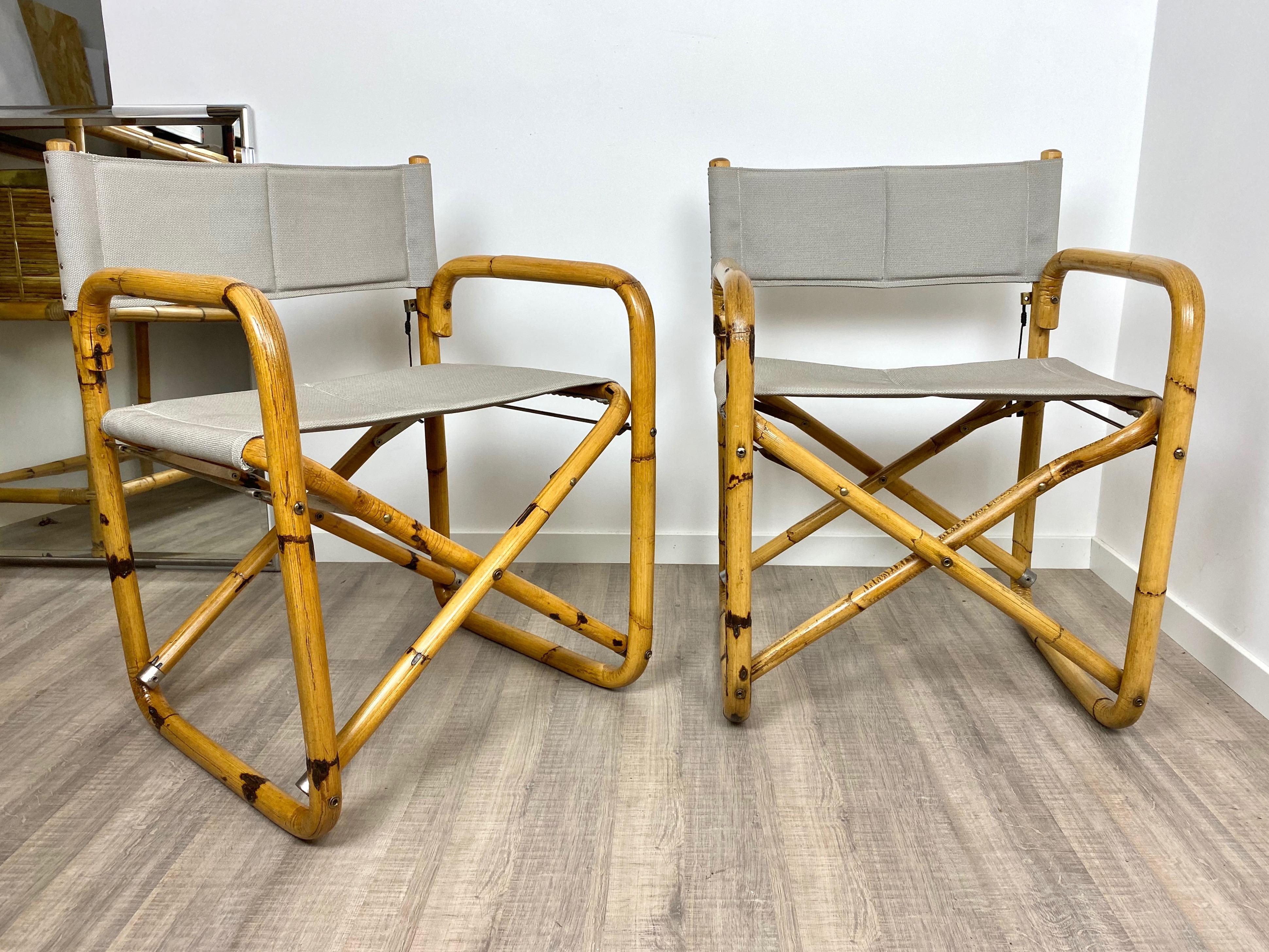Mid-Century Modern Pair of 1960s Bamboo Folding Directors Chair, Italy