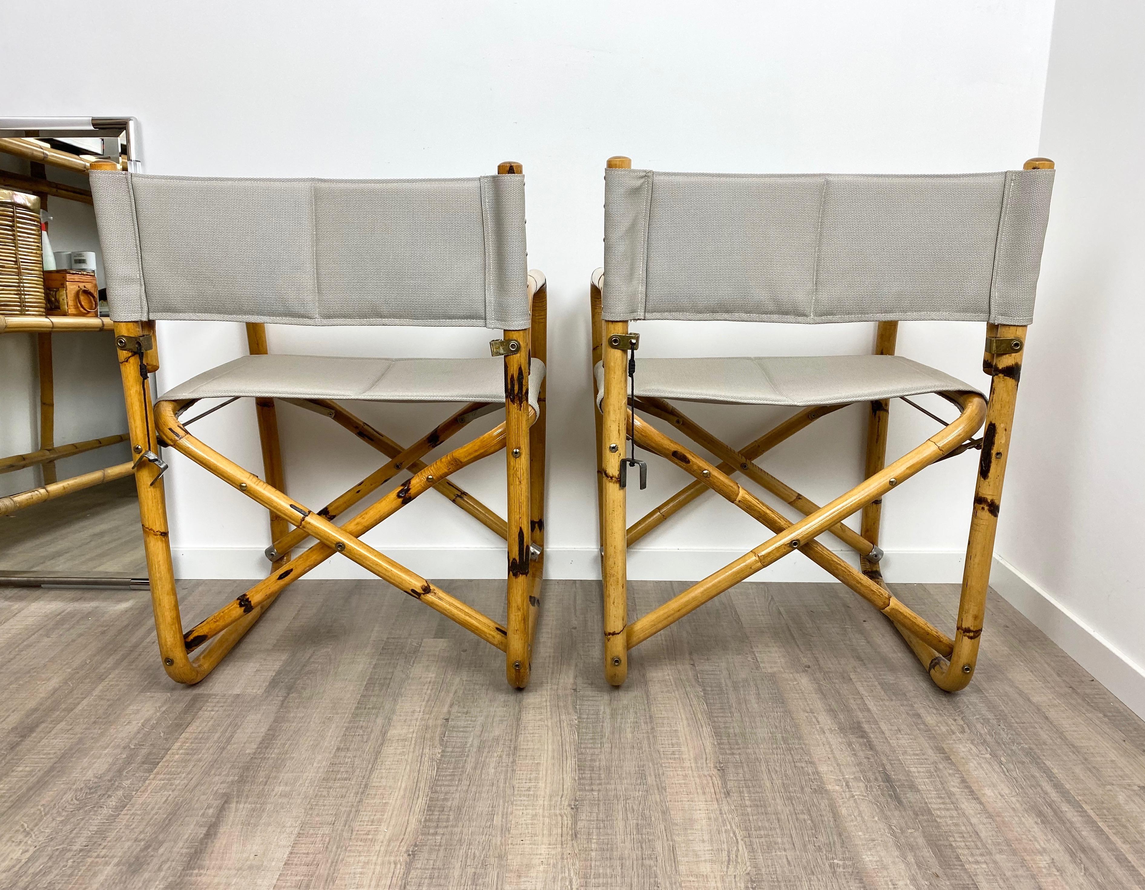 Pair of 1960s Bamboo Folding Directors Chair, Italy In Good Condition In Rome, IT