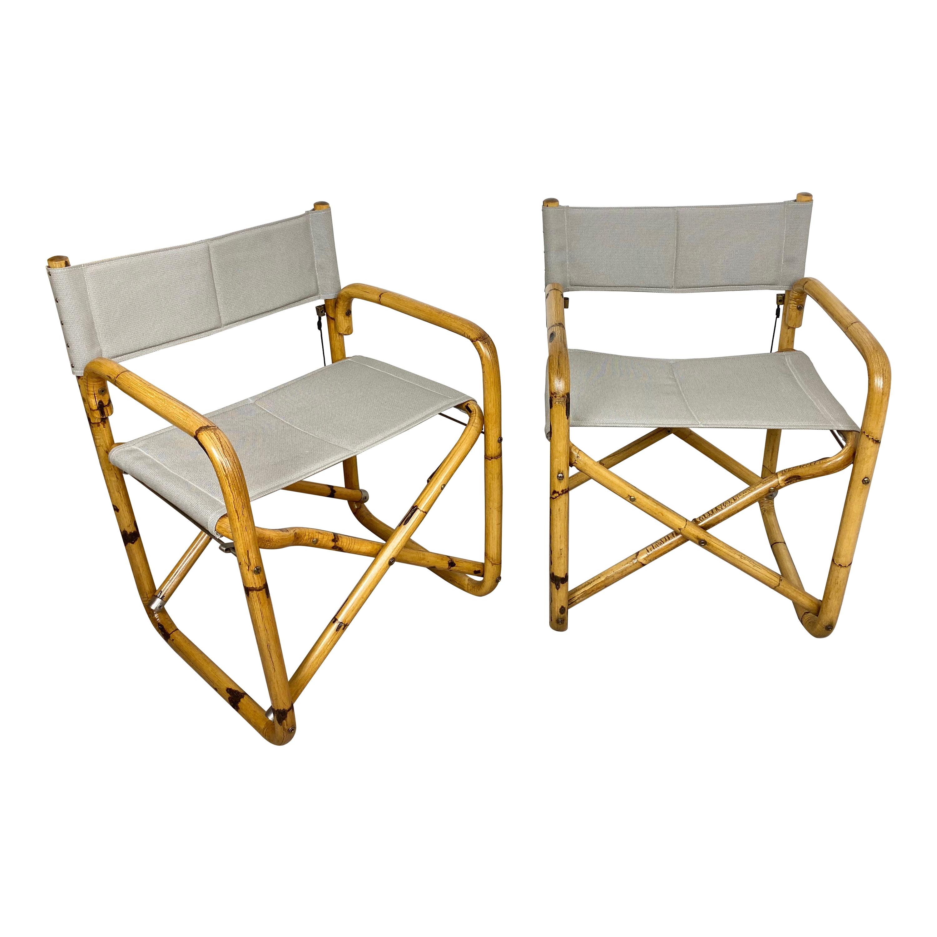 Pair of 1960s Bamboo Folding Directors Chair, Italy